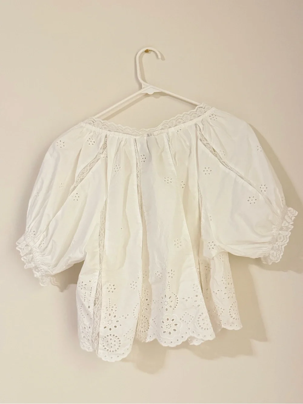 By Anthropologie Embroidered Puff-Sleeve Swing Top
